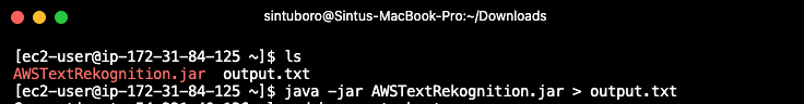 Snapshot of pogram running on EC2-B instance