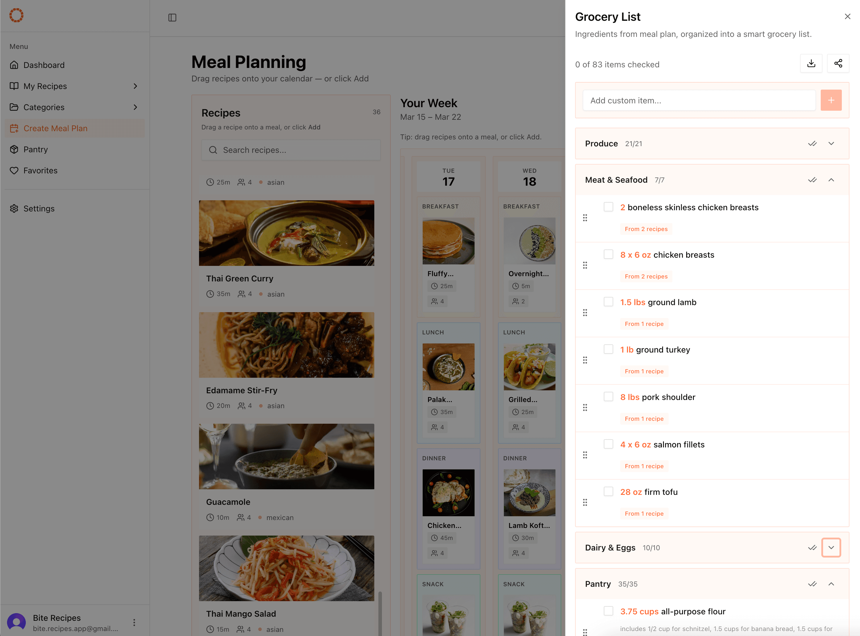 Grocery list generation