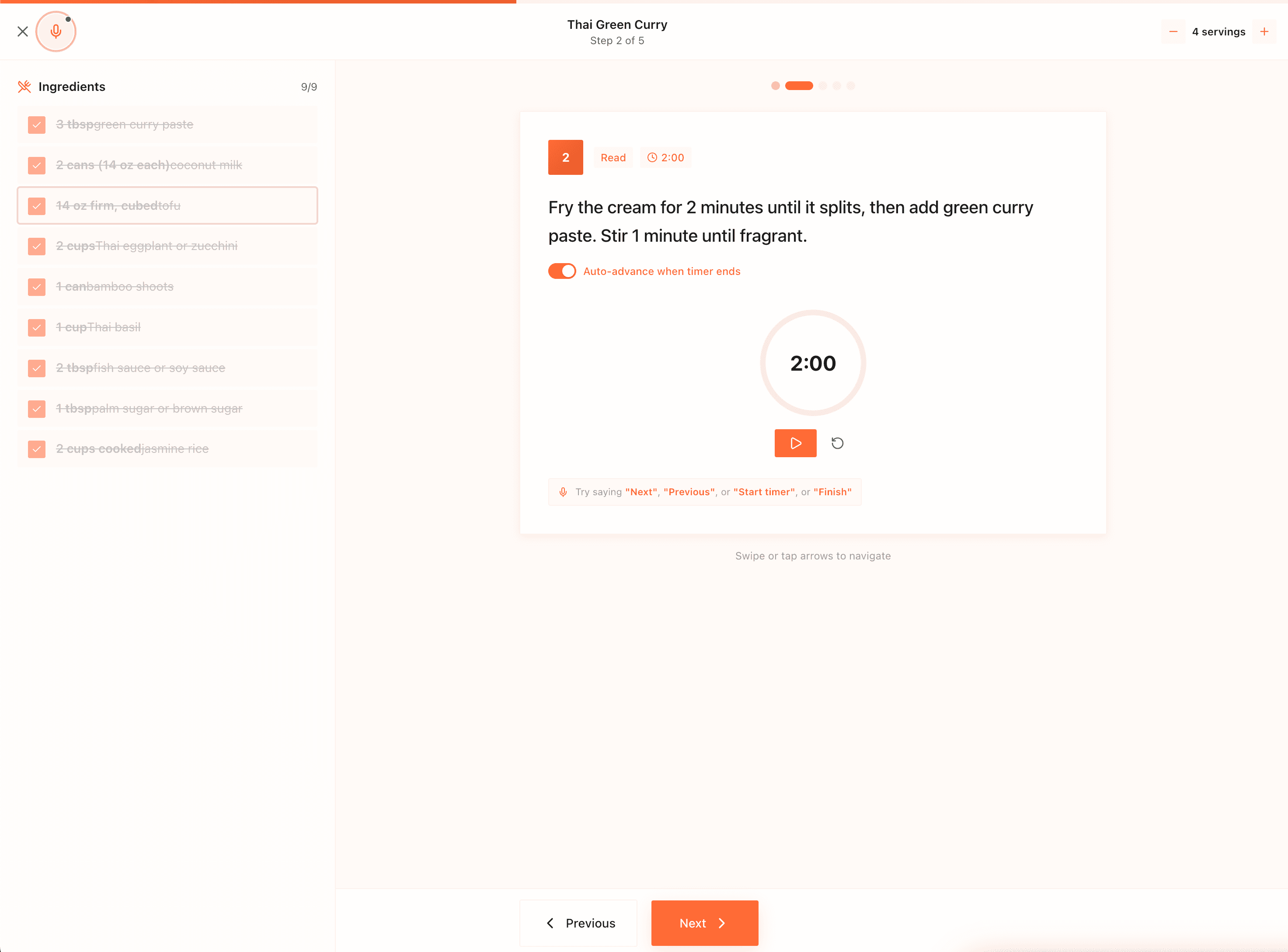 Cook Mode step navigator
